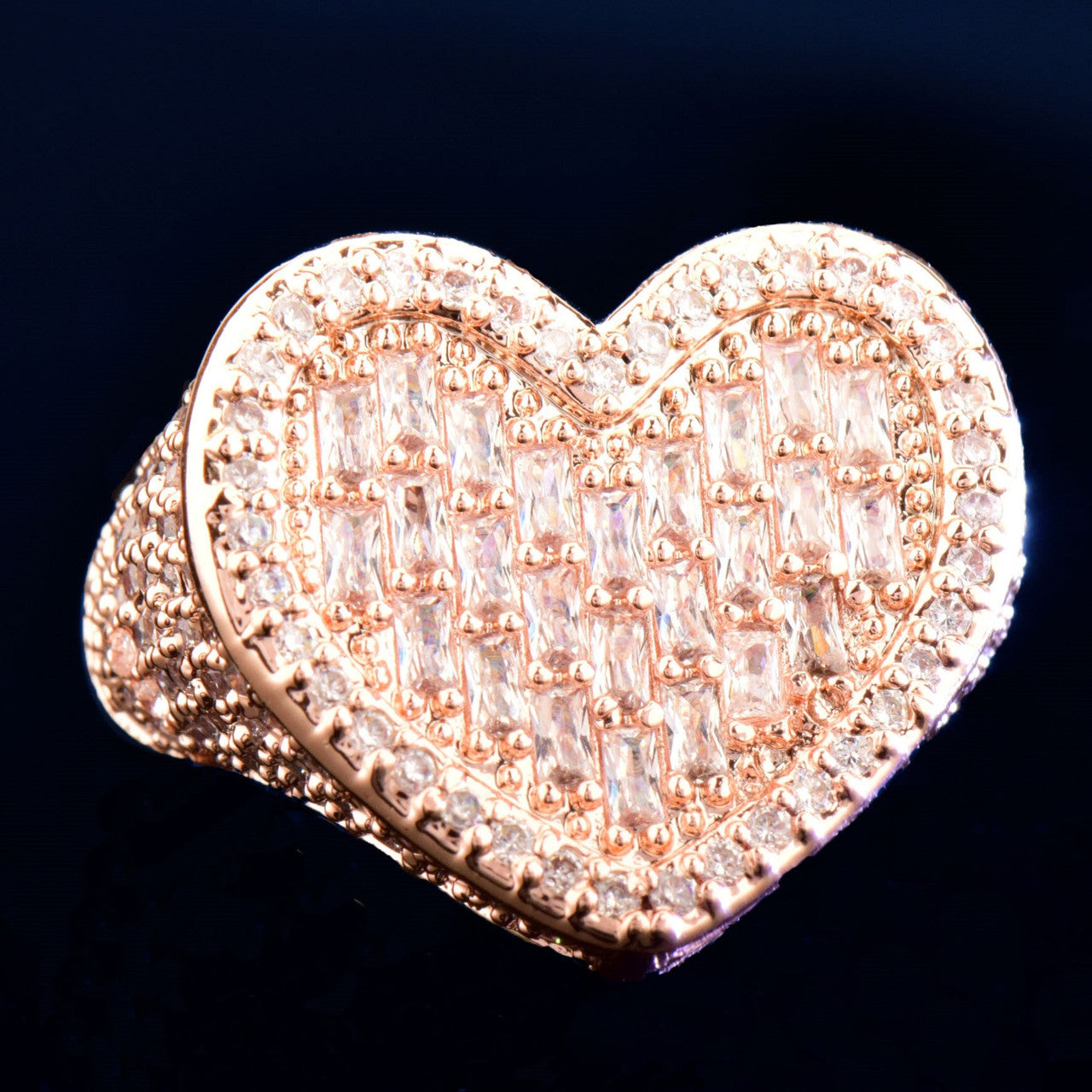 HeartStones | Ladies 24k Gold 925 Silver 4 Prong VVS Diamond CZ Heart Bling Rings