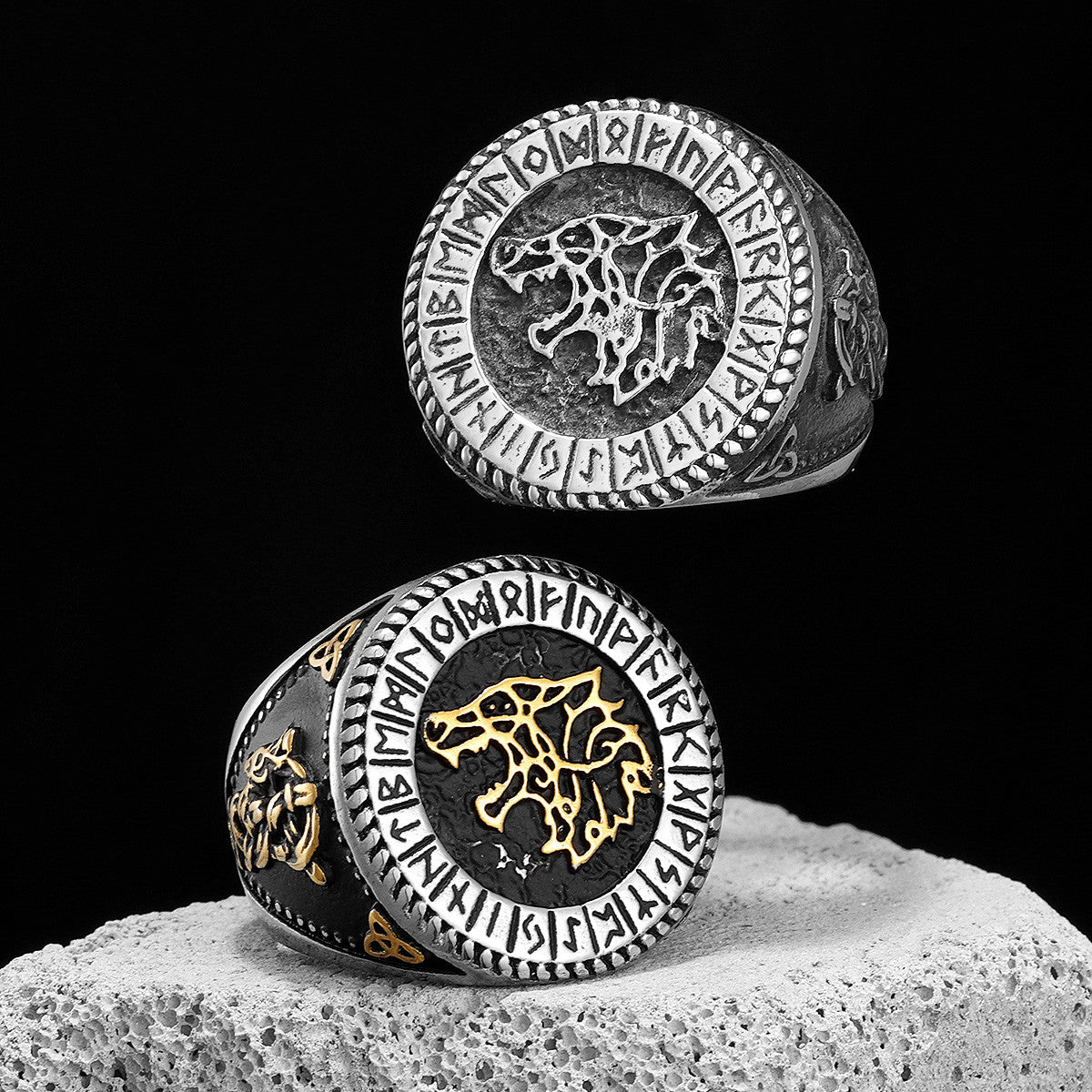 Viking Wolf | Stainless Steel 14k Gold Accent No Fade Unique Personality Street Wear Rings
