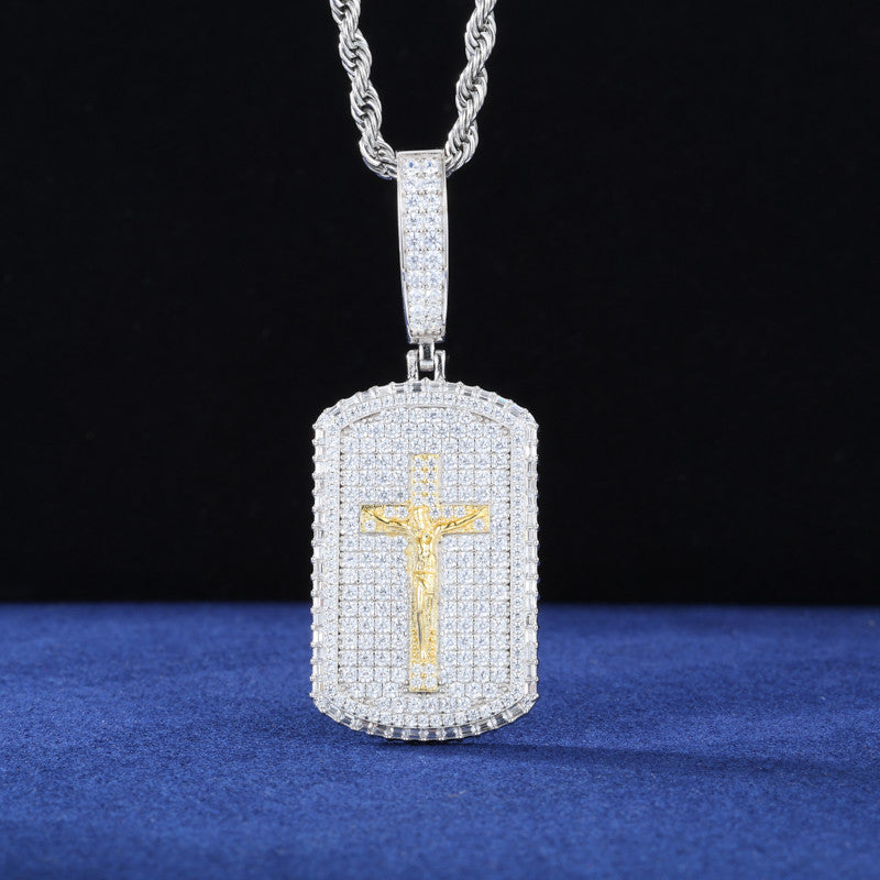 The Wonderful Counselor | 925 Sterling Silver Moissanite Diamond Crucifix Jesus Dog Tag Pendant