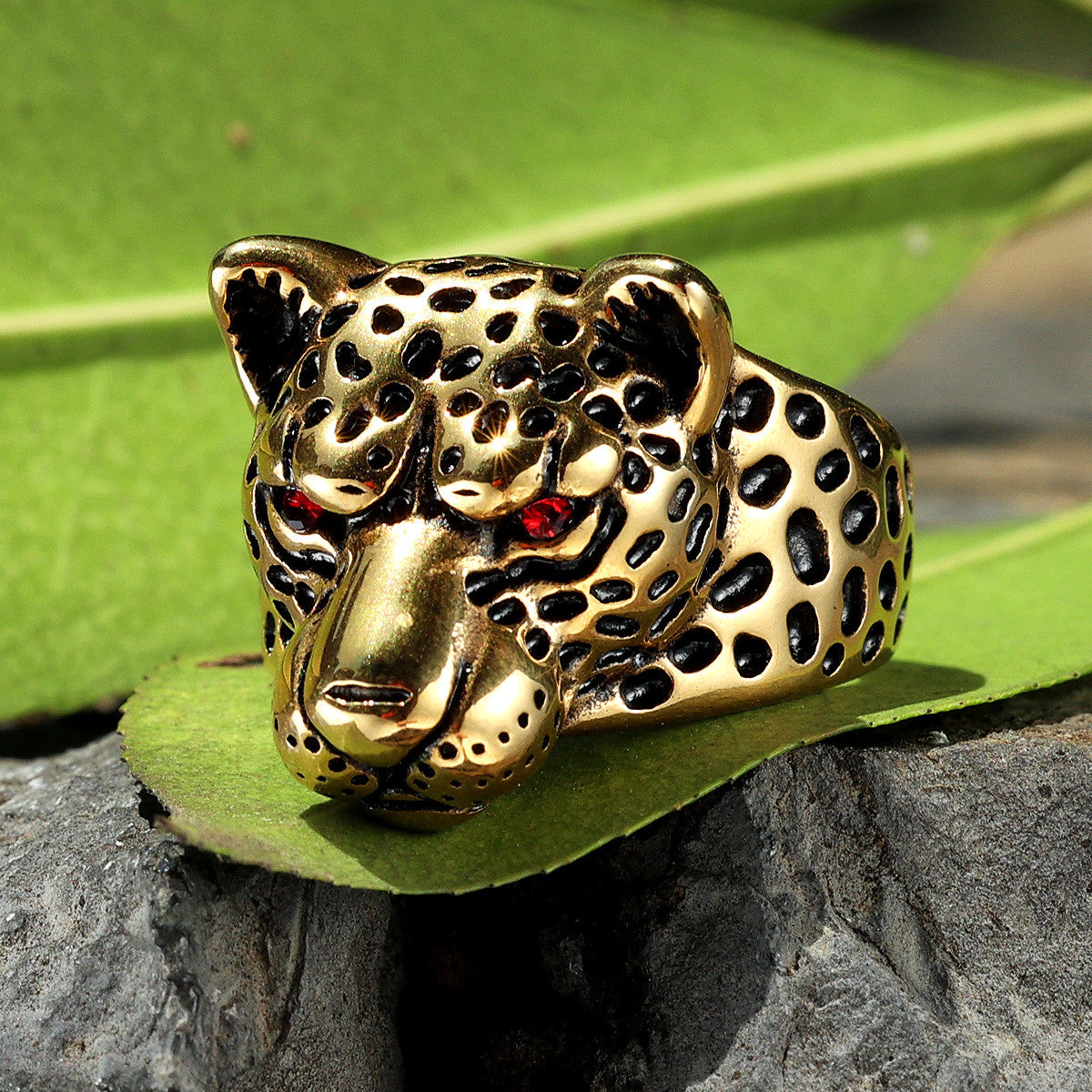 Jaguar | 14k Gold over No Fade 316L Stainless Steel Mens Hip Hop Rings