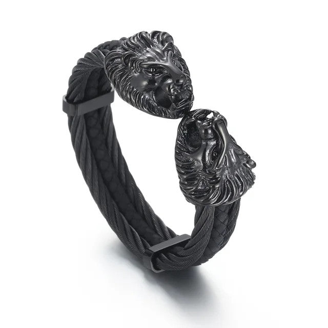 Lionheart | Triple Twisted Cable Lion Head Bangle Bracelet