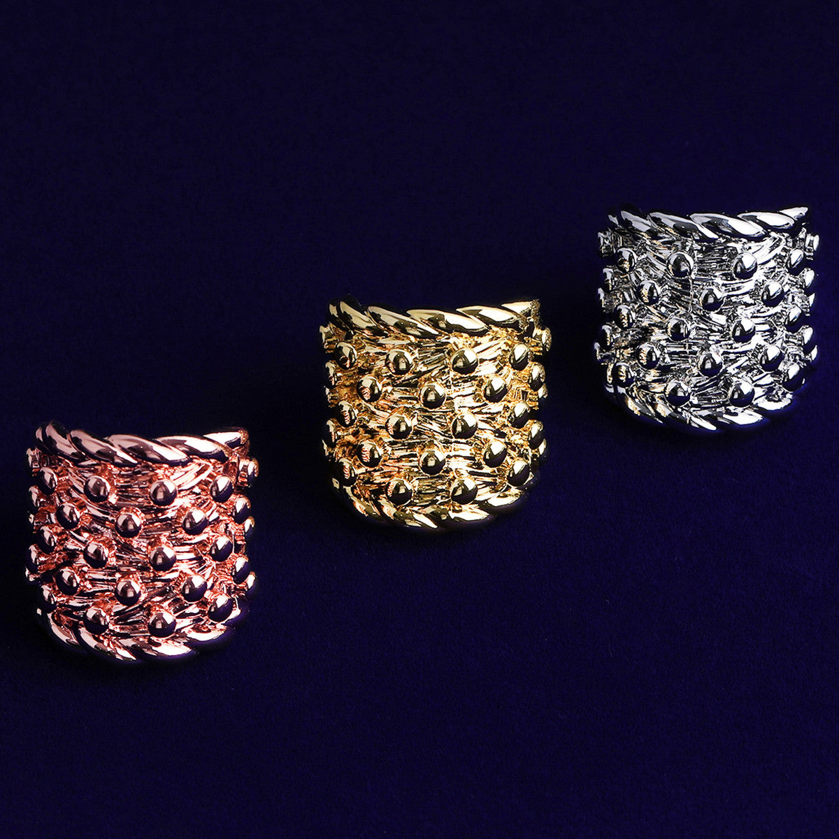 The Nugget | 24k 925 Silver Rose Gold Rope Weave Nugget Hip Hop Rings