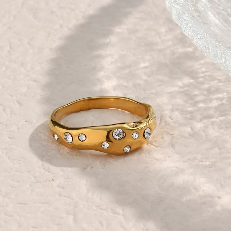 18k Gold Stainless Steel Art Deco Snake Waterproof CZ Crystal Ring