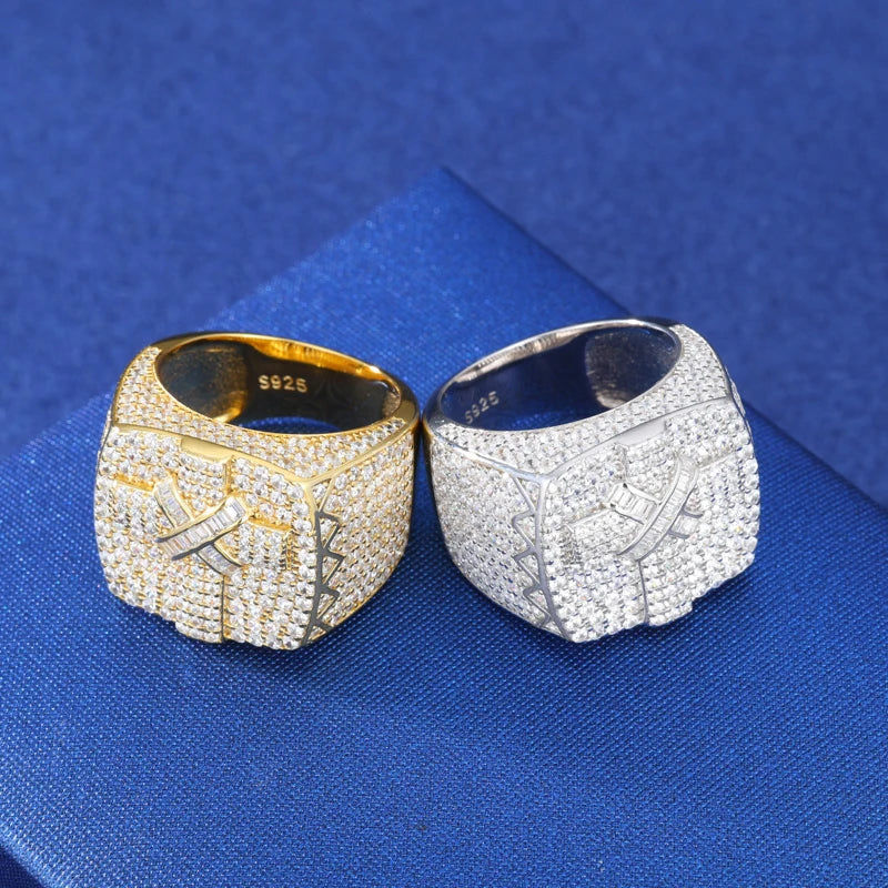 Ribbon Cross Ring | Moissanite Diamond Solid Silver Iced Blinged Out Cross Ring