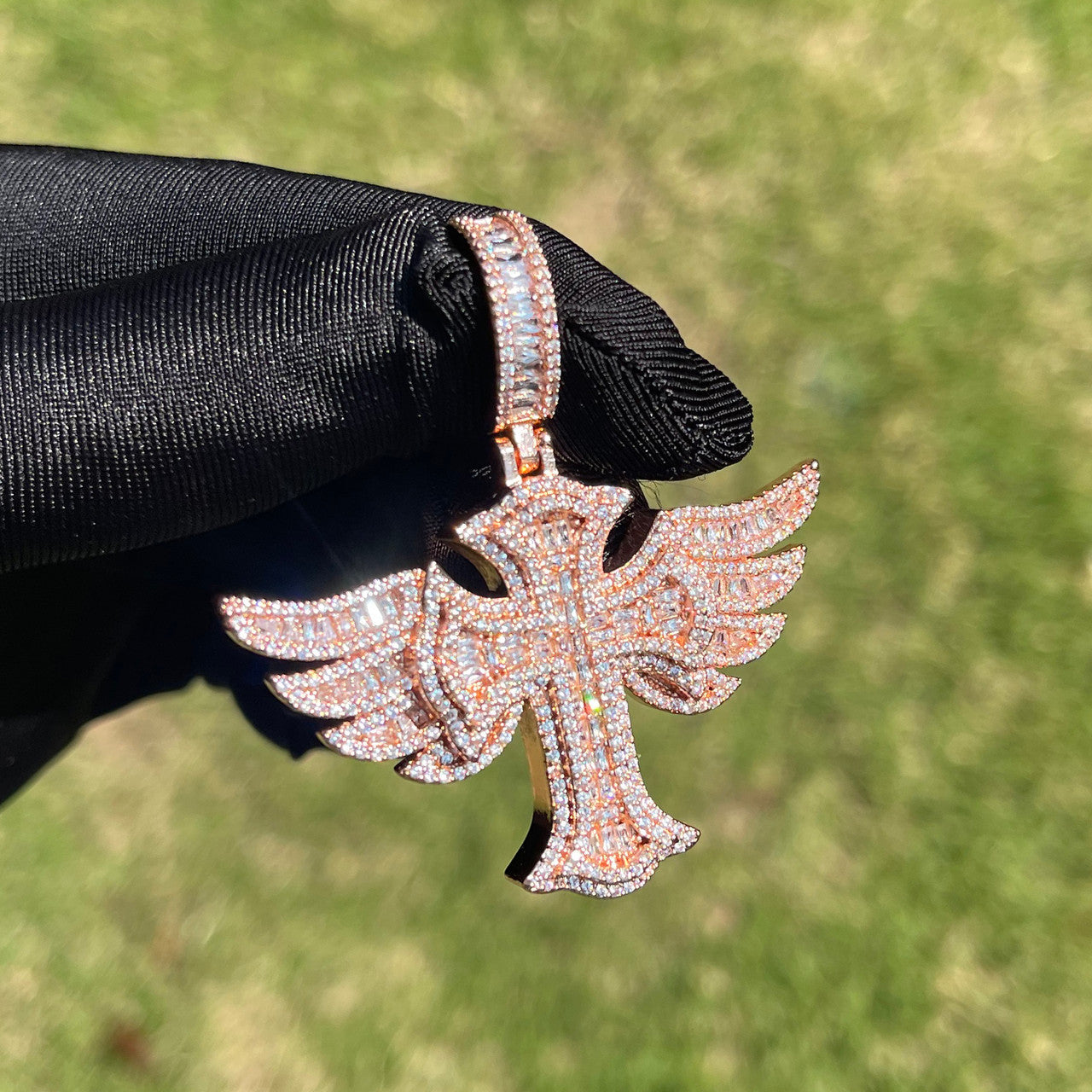 The Savior | VVS Diamond CZ Prong Set Winged Cross Iced Blinged Out Pendant