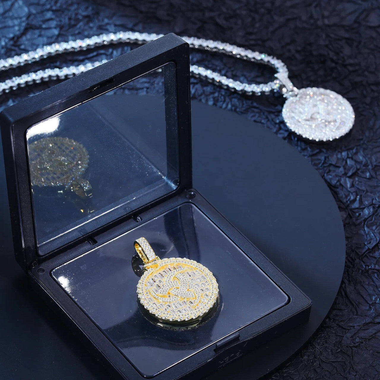 Solid Sterling Silver Ancient Snake Compass Genuine VVS Diamond Baguette Stone Pendant