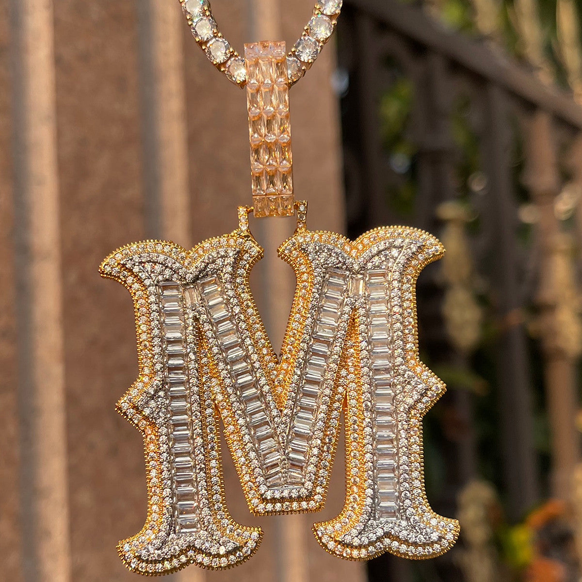 Alpha Baguette | Iced Blinged Out Initial Letter 4 Prong Set Hip Hop Pendants