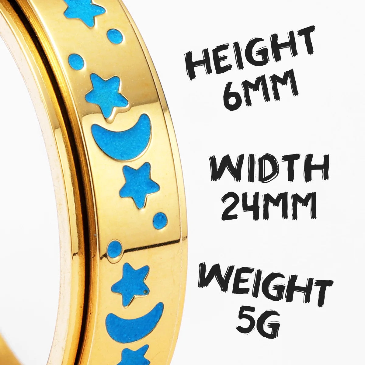 The Night Sky | 316L Stainless Steel Stars Moon Luminous Glowing Rotatable Rings