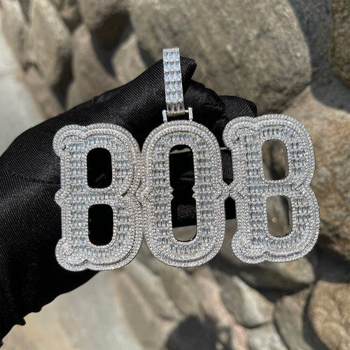 VVS Diamond CZ Total Iced Baguette Stone Custom Jewelry Name Plate Hip Hop Pendants