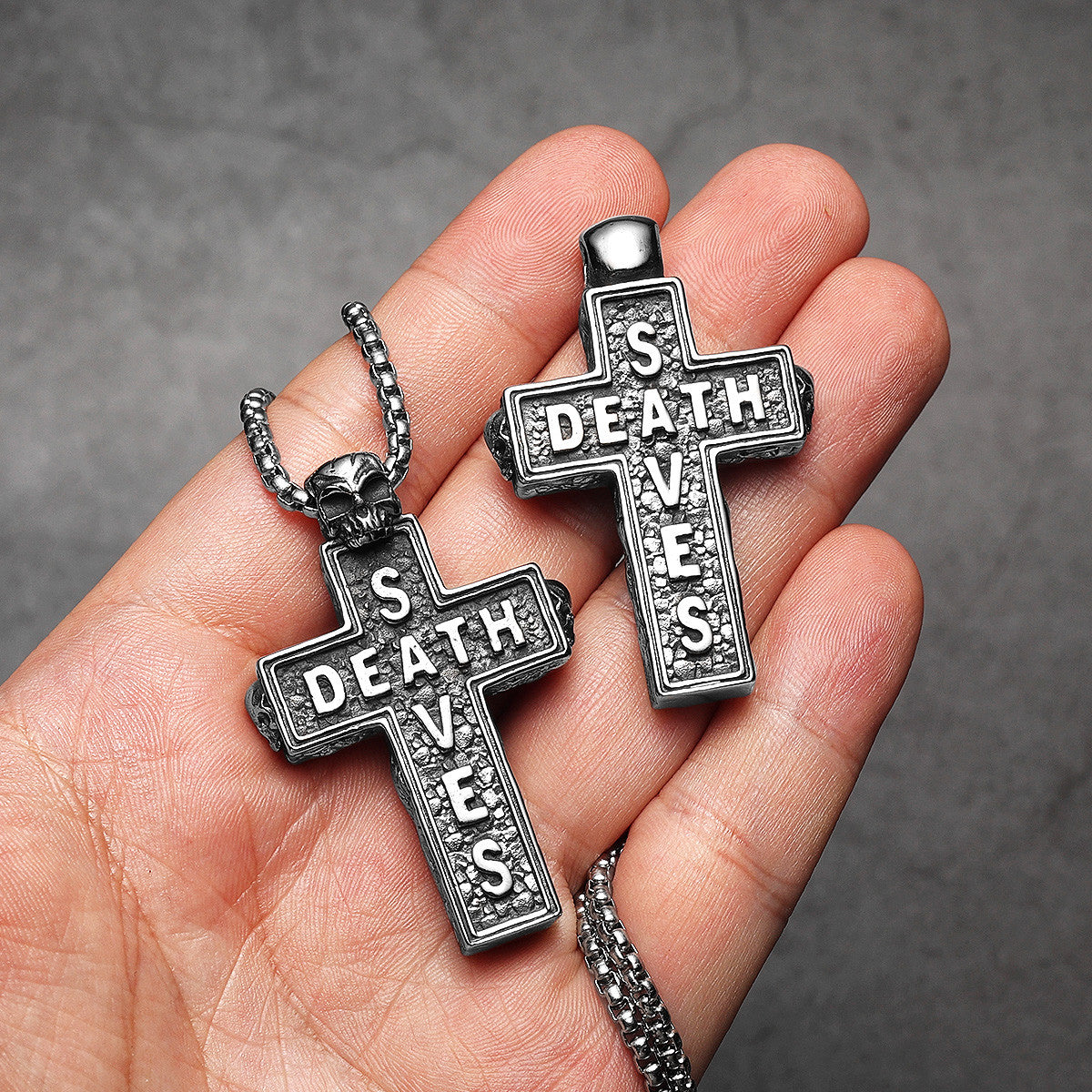 Death Saves | 316L No Fade Stainless Steel Street Wear Hip Hop Skull Cross Pendant Chain