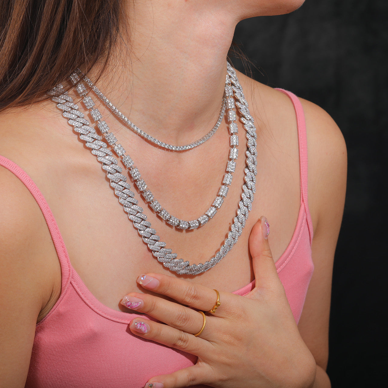 Moissanite Diamond Trio | 3 Piece Cuban Barrel Tennis Chain Solid 925 Silver Necklace Set