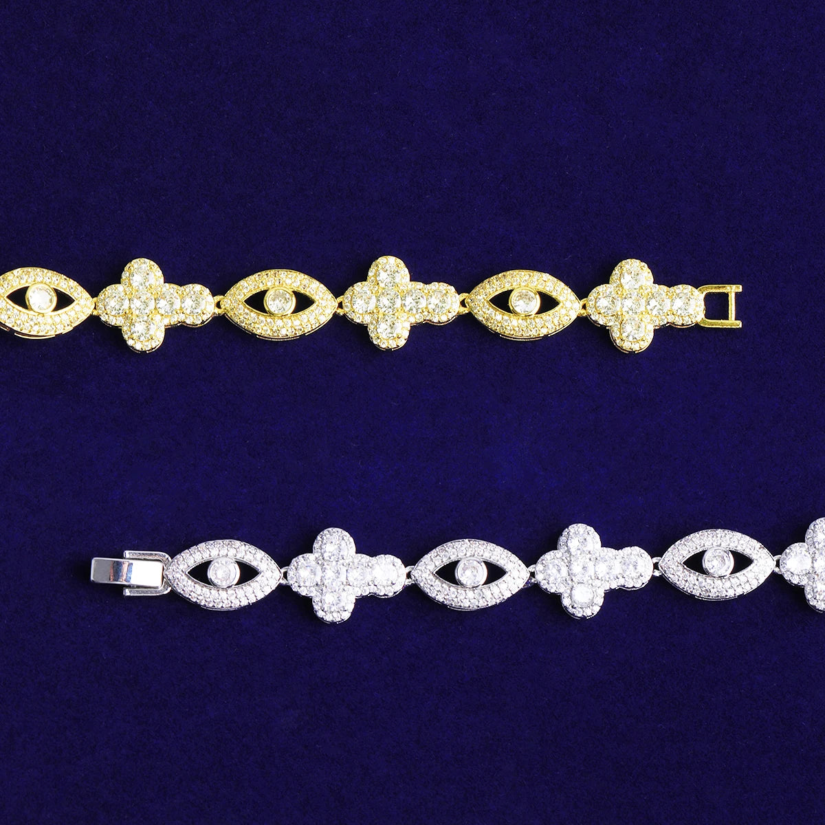 The Power | VVS Diamond CZ Cluster Stone Cross Evil Eye Link Hip Hop Chain