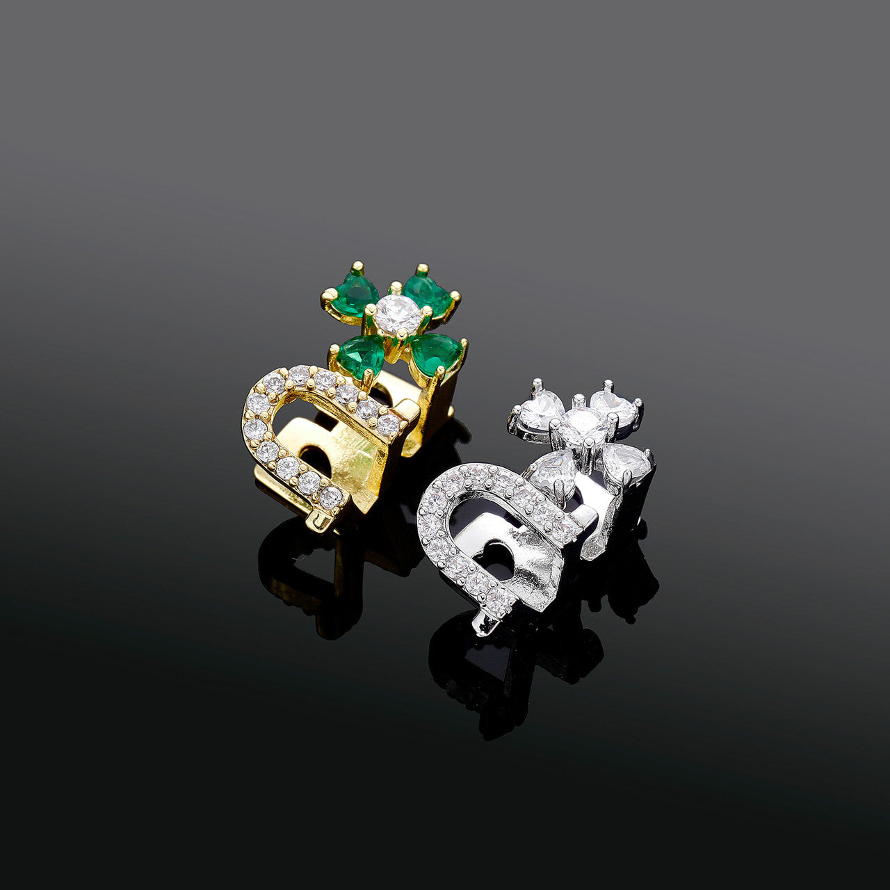 Iced Clover Heart | VVS Diamond CZ Heart Stone Lucky Horse Shoe Mouth Tooth Teeth Hip Hop Grillz