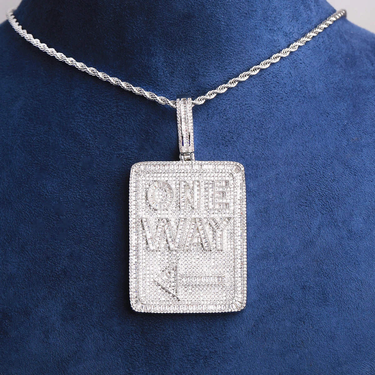 One Way | Iced Blinged Out Prong Set VVS Diamond CZ Street Sign Hip Hop Pendant