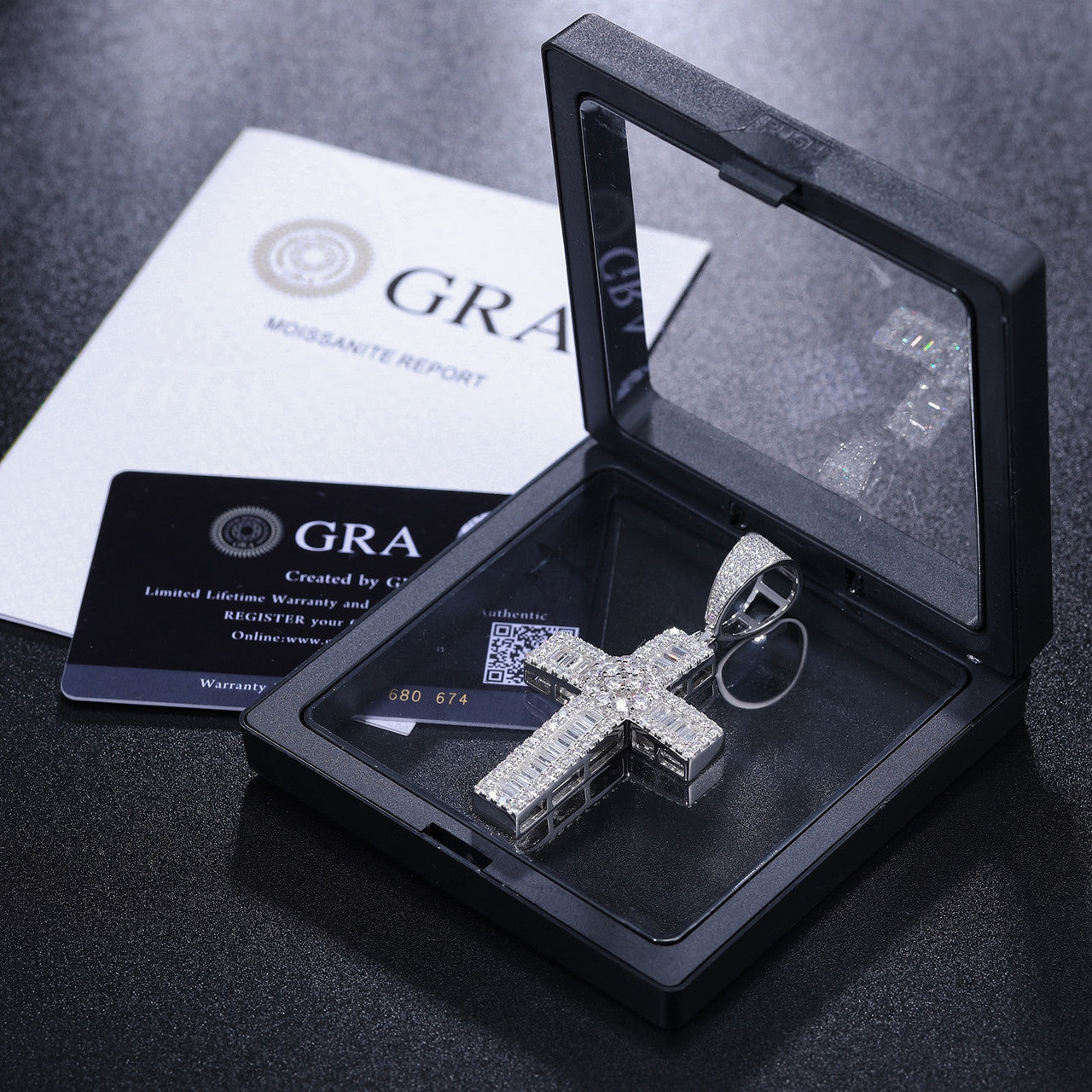 Baguette Iced Cross | Moissanite Diamond Centerstone Solid Silver Hip Hop Pendant