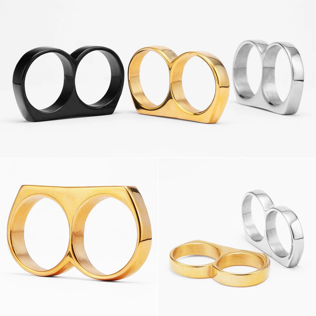 Connect | 14k Gold Over No Fade Stainless Steel Two Finger Hip Hop Ring