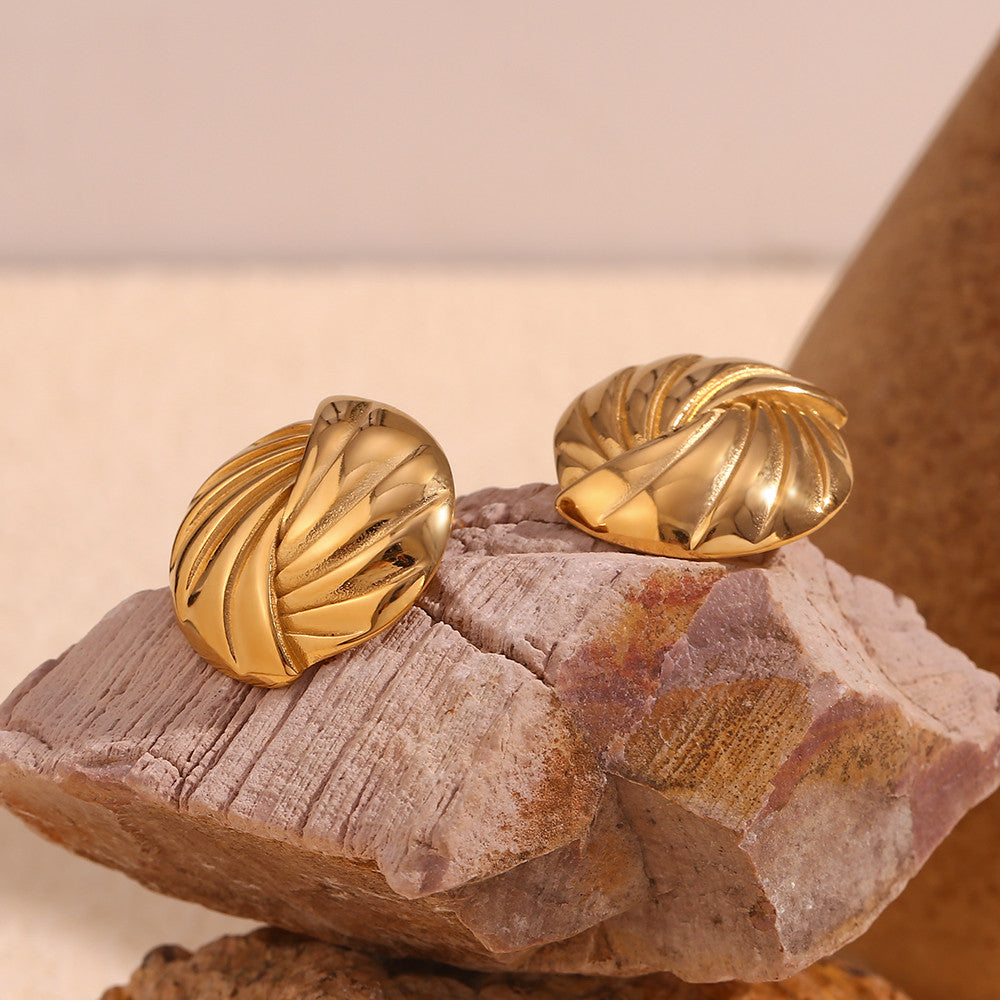 18k Gold Braided Circle Sea Shell Tarnish Free Stainless Steel Waterproof Earrings