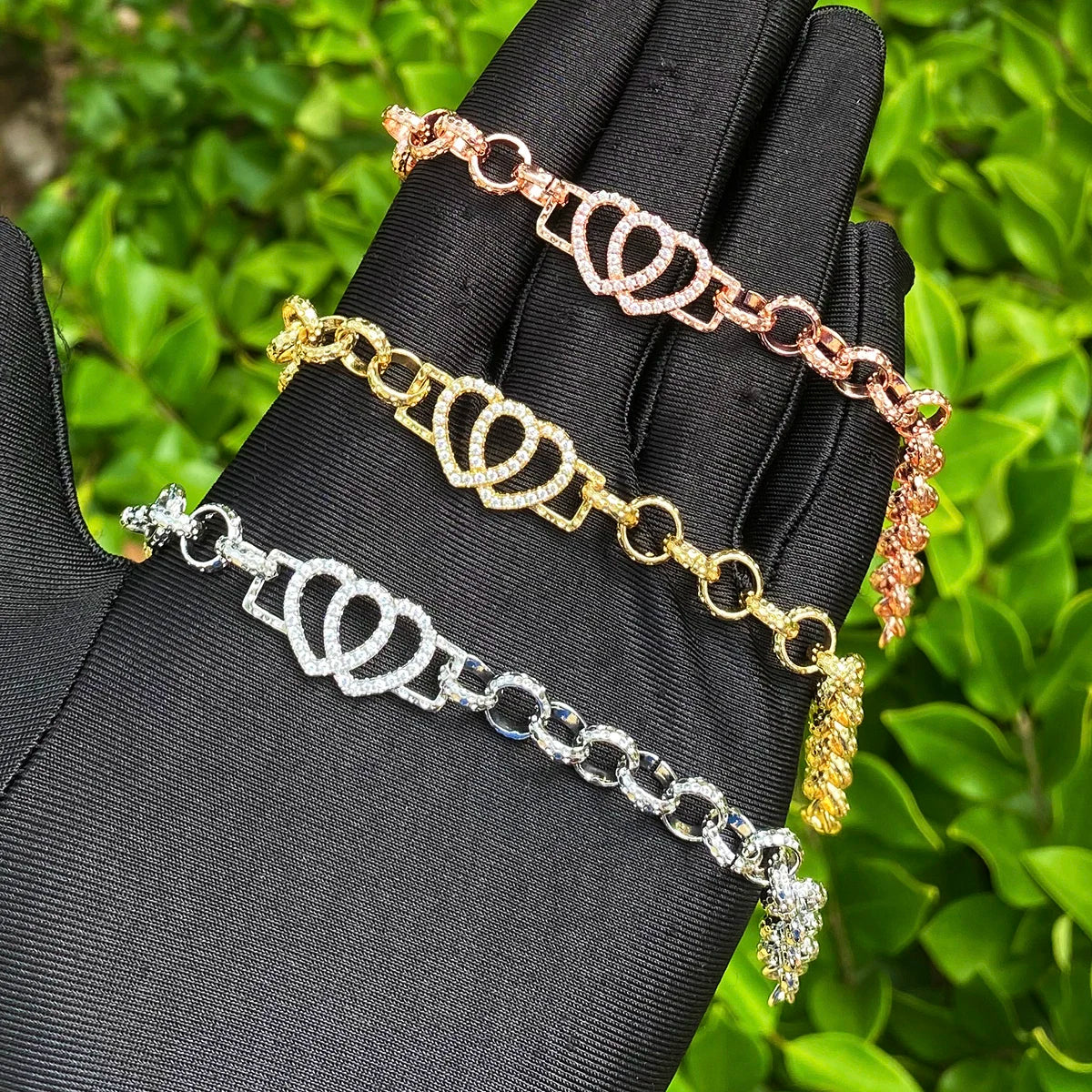 Heart Two Heart | Iced Belcher Link Prong Set VVS Diamond CZ Stone Hearts Bracelet