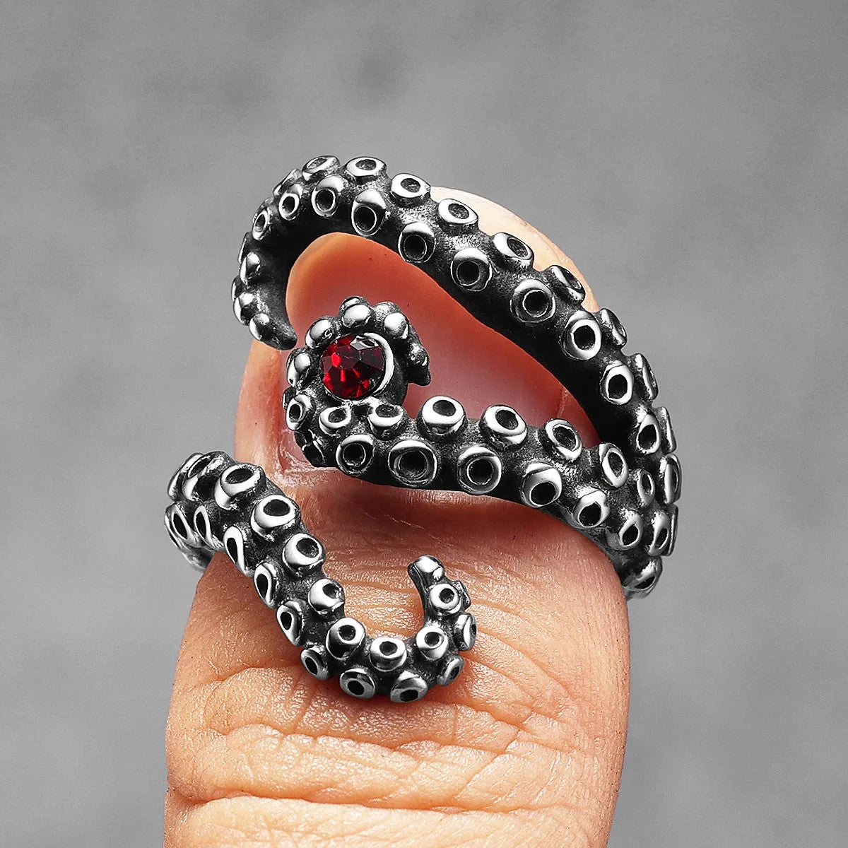 Tentacles | No Fade Stainless Steel Octopus Ruby Eye Street Style Rings