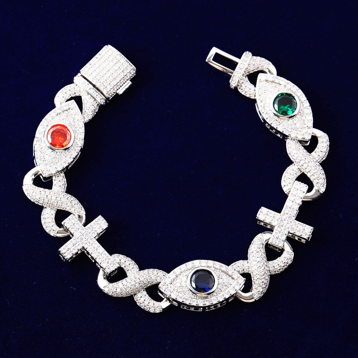 Good VS Evil | Eye Infinity Link Cross VVS Diamond CZ Hip Hop Chain Bracelet