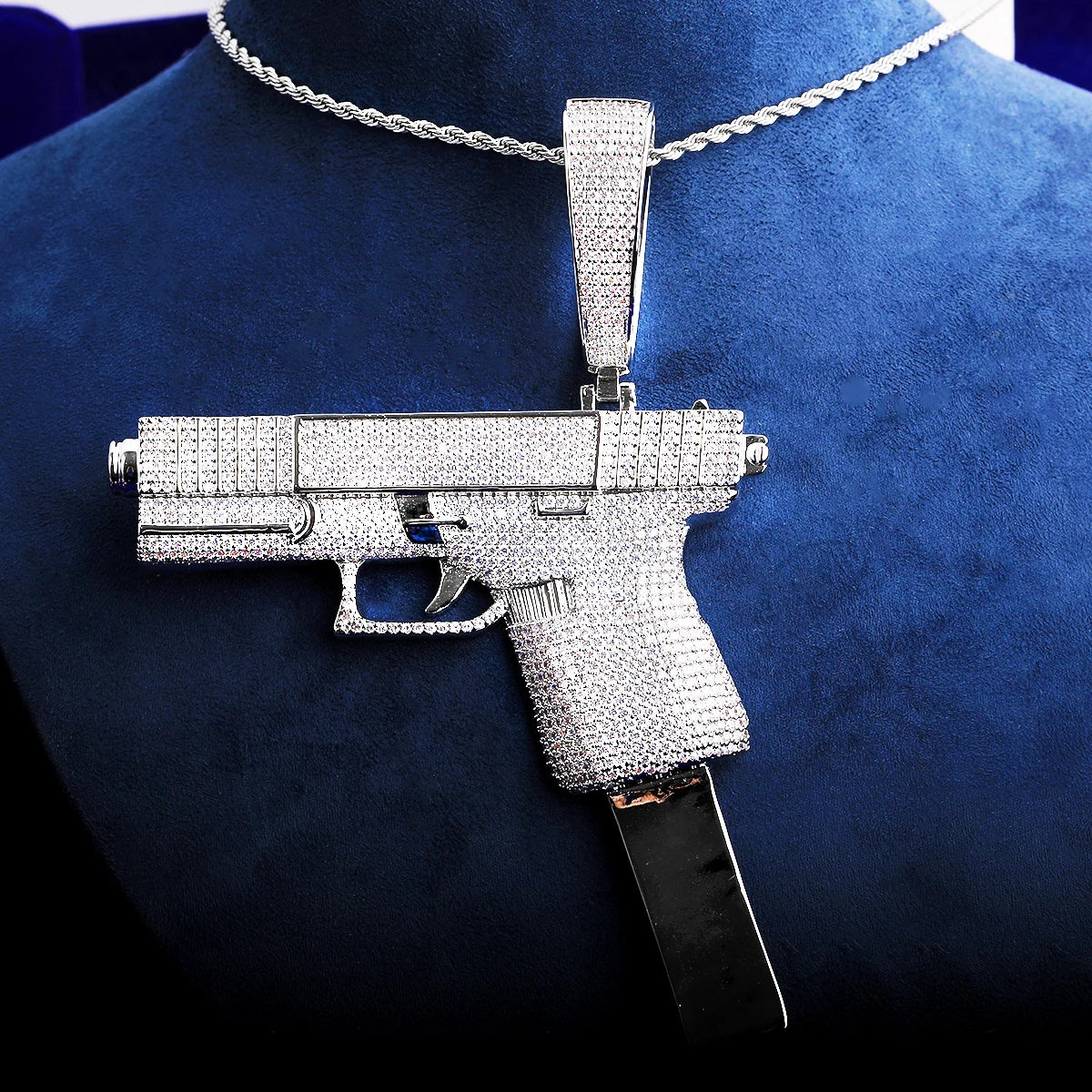Glock VVS | High Capacity Mag VVS Diamond CZ Hip Hop Hand Pistol Blinged Out Pendant