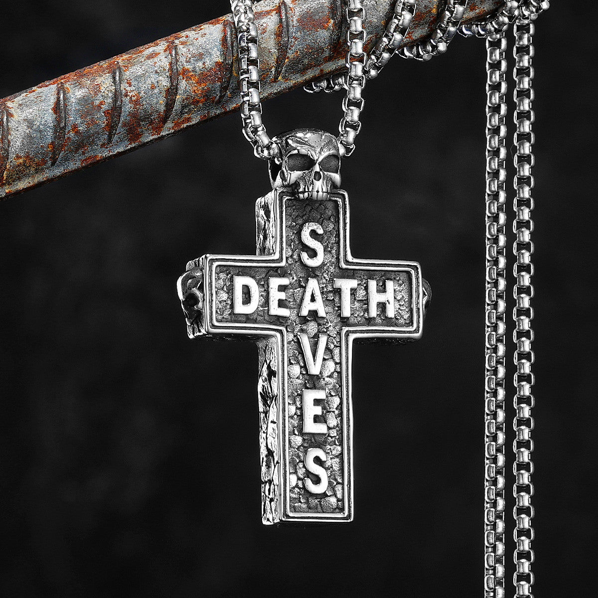 Death Saves | 316L No Fade Stainless Steel Street Wear Hip Hop Skull Cross Pendant Chain
