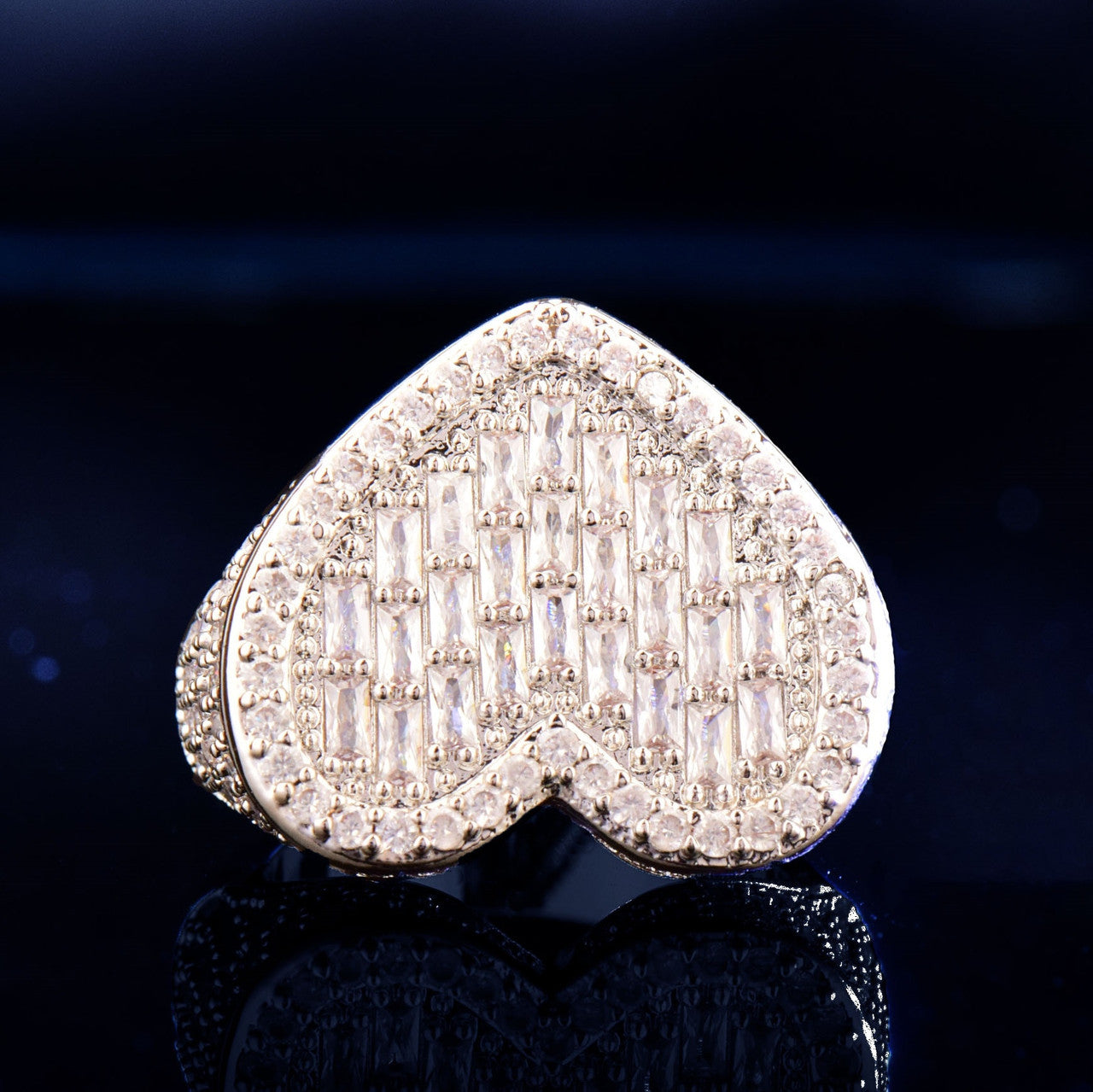 HeartStones | Ladies 24k Gold 925 Silver 4 Prong VVS Diamond CZ Heart Bling Rings