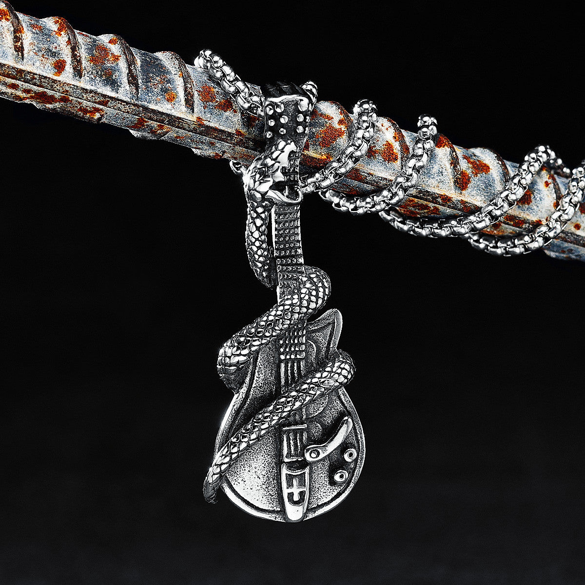 Solid No Fade Stainless Steel Snake Guitar Rock Legend Pendant