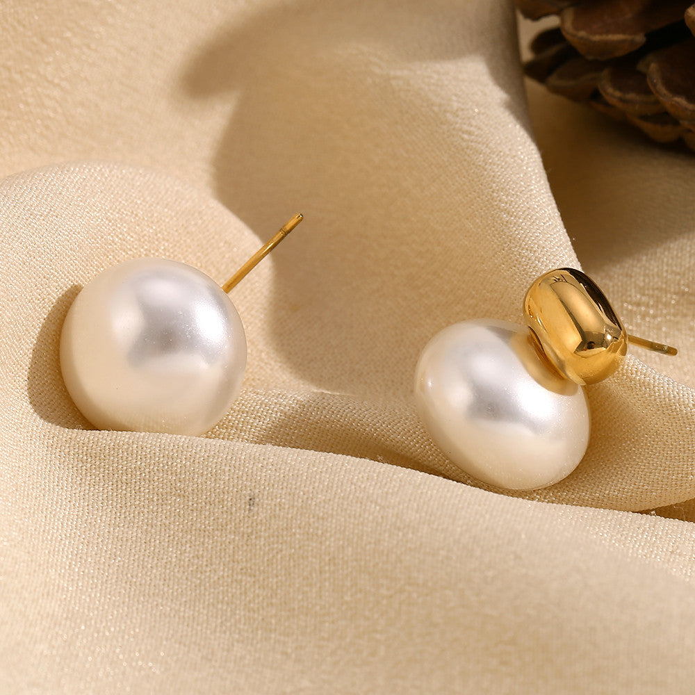 18k Gold Tarnish Free Imitation Pearl Stud Elegant Bling Earring