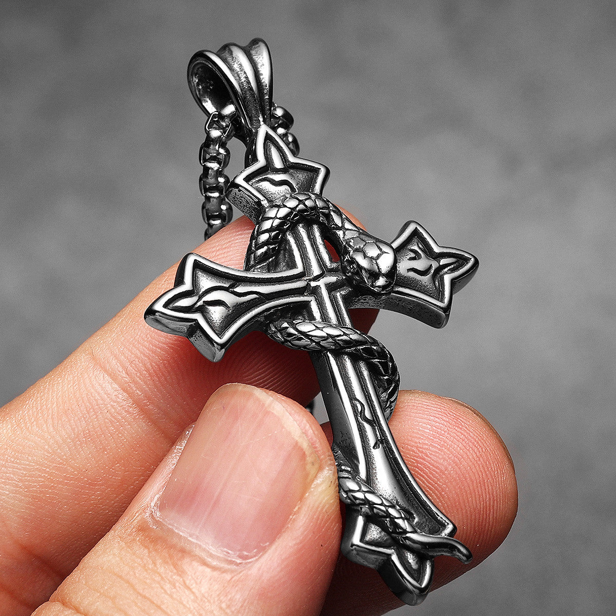 Snake Cross | Solid Stainless Steel Good and Evil Men's Cross Pendant