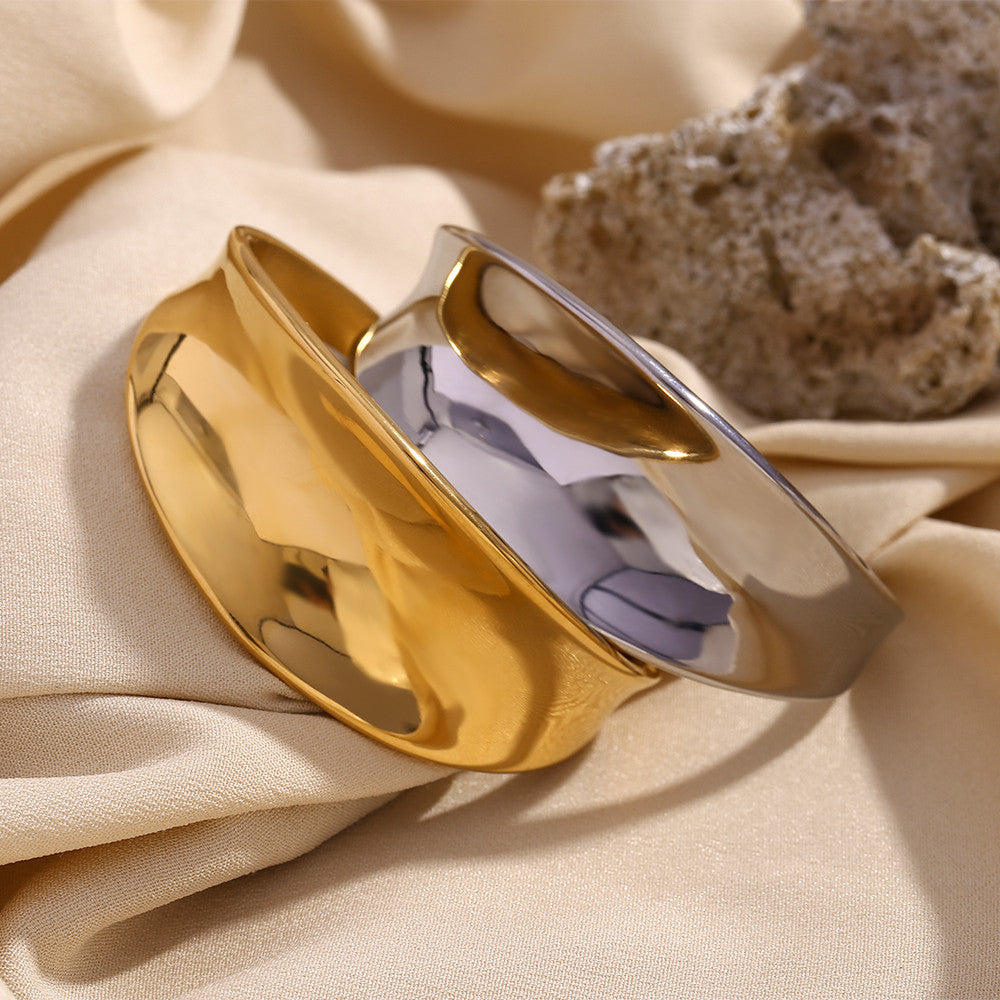 Silver 18k Gold Tarnish Free Stainless Steel Smooth Three-dimensional Concave Bracelet
