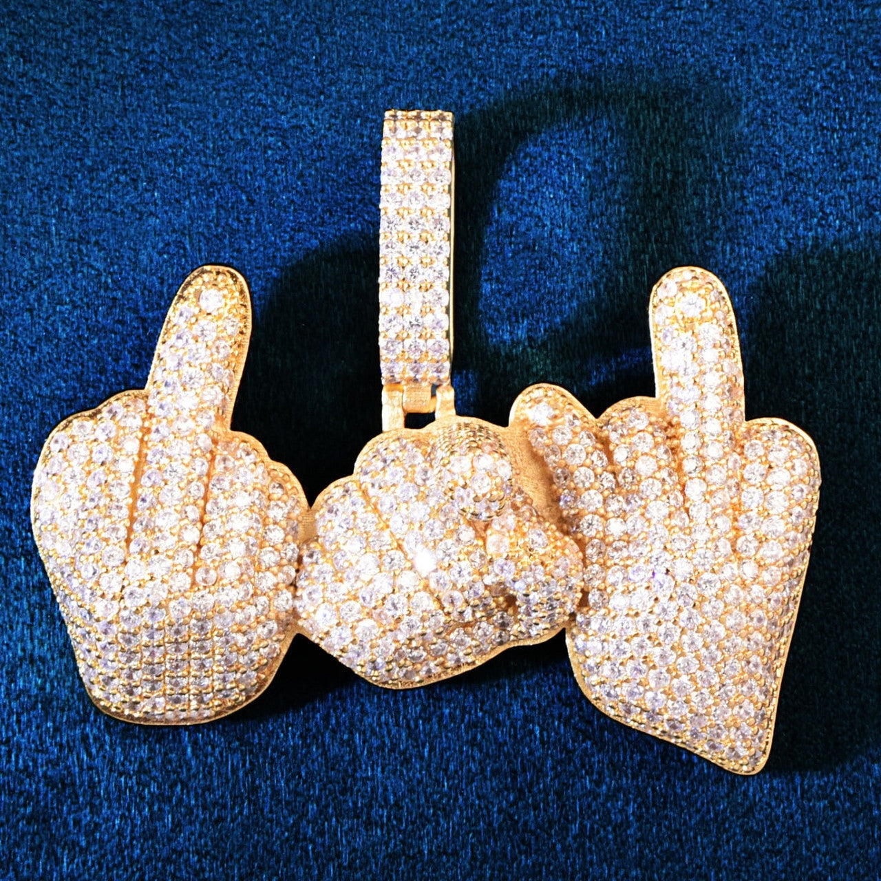 18k Gold 925 Silver Middle Finger To The Haters Hip Hop Micro Pave Pendant Chain