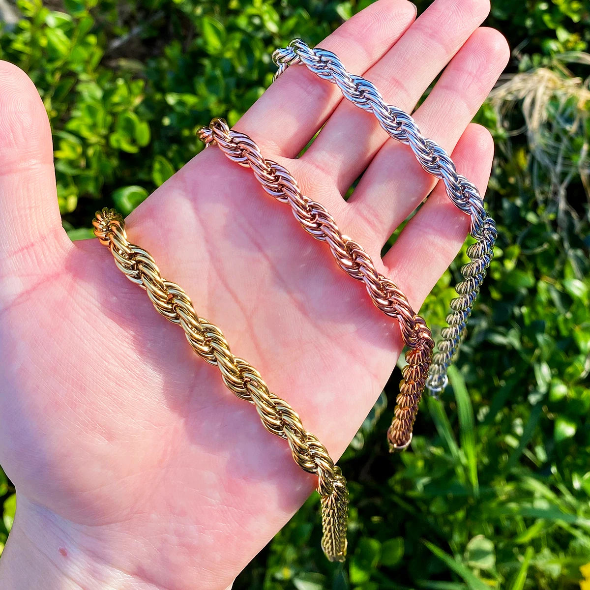 Golden Weave | 8MM Gold Silver Rose Gold Solid Stainless Steel Hip Hop Rope Link Chain