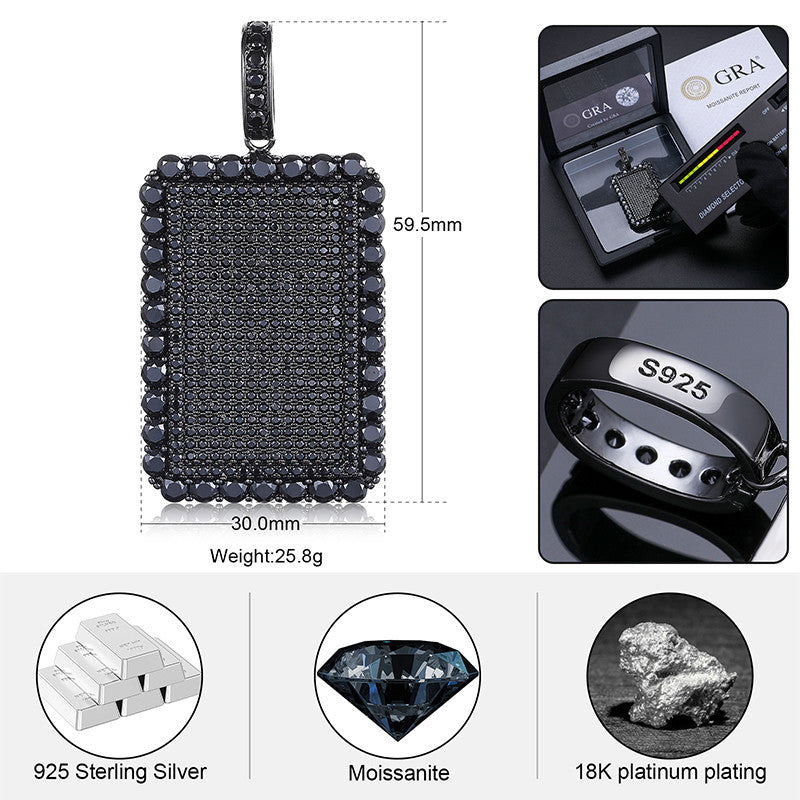 All Black Everything | Moissanite Diamond 925 Silver Iced Blinged Out Dog Tag Hip Hop Pendant