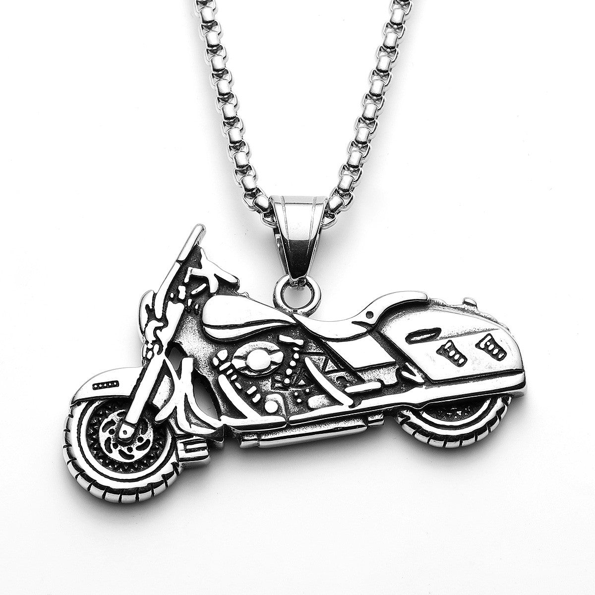 Mens Street Wear No Fade Stainless Steel Vintage Harley Cruiser Motorcycle Pendant Chain