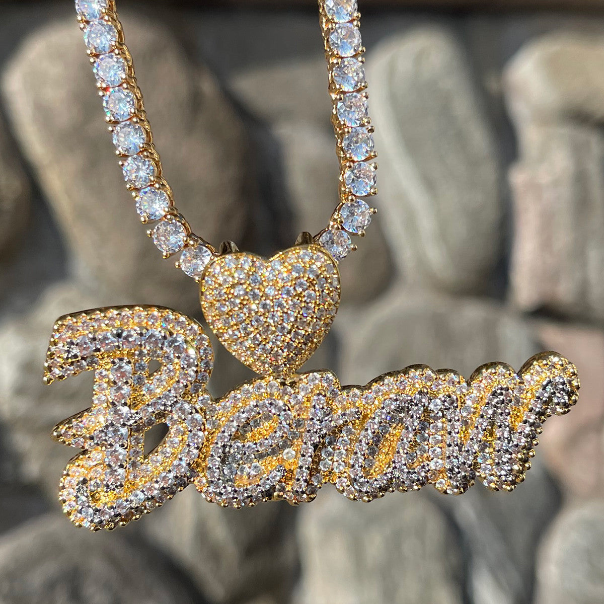 Majestic Heart | Cluster Stone VVS Diamond Ice Custom Made Name Necklace