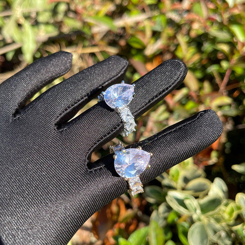 Elegance Princess | Tear Drop Solitaire 24k Gold 925 Silver Bling Rings