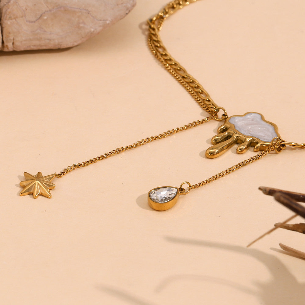 Rain | 18k Gold Double Layer Tear Drop Cloud Waterproof Stainless Steel Tassel Necklace