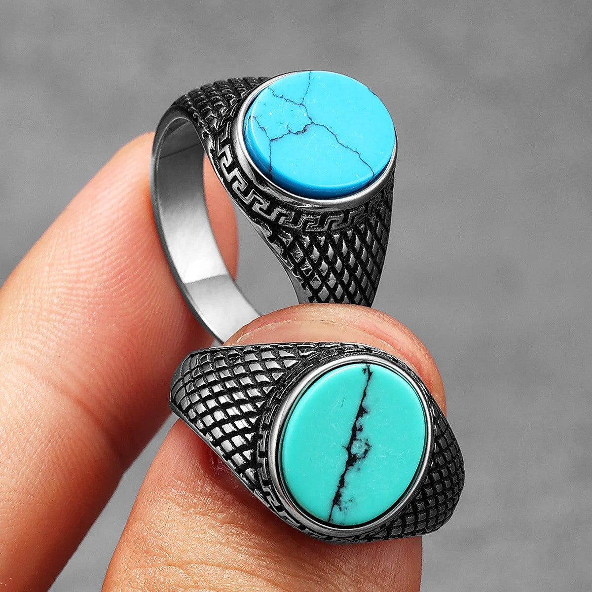 Luxury Turquoise | 316L No Fade Stainless Steel Gemstone Men's Street Wear Rings