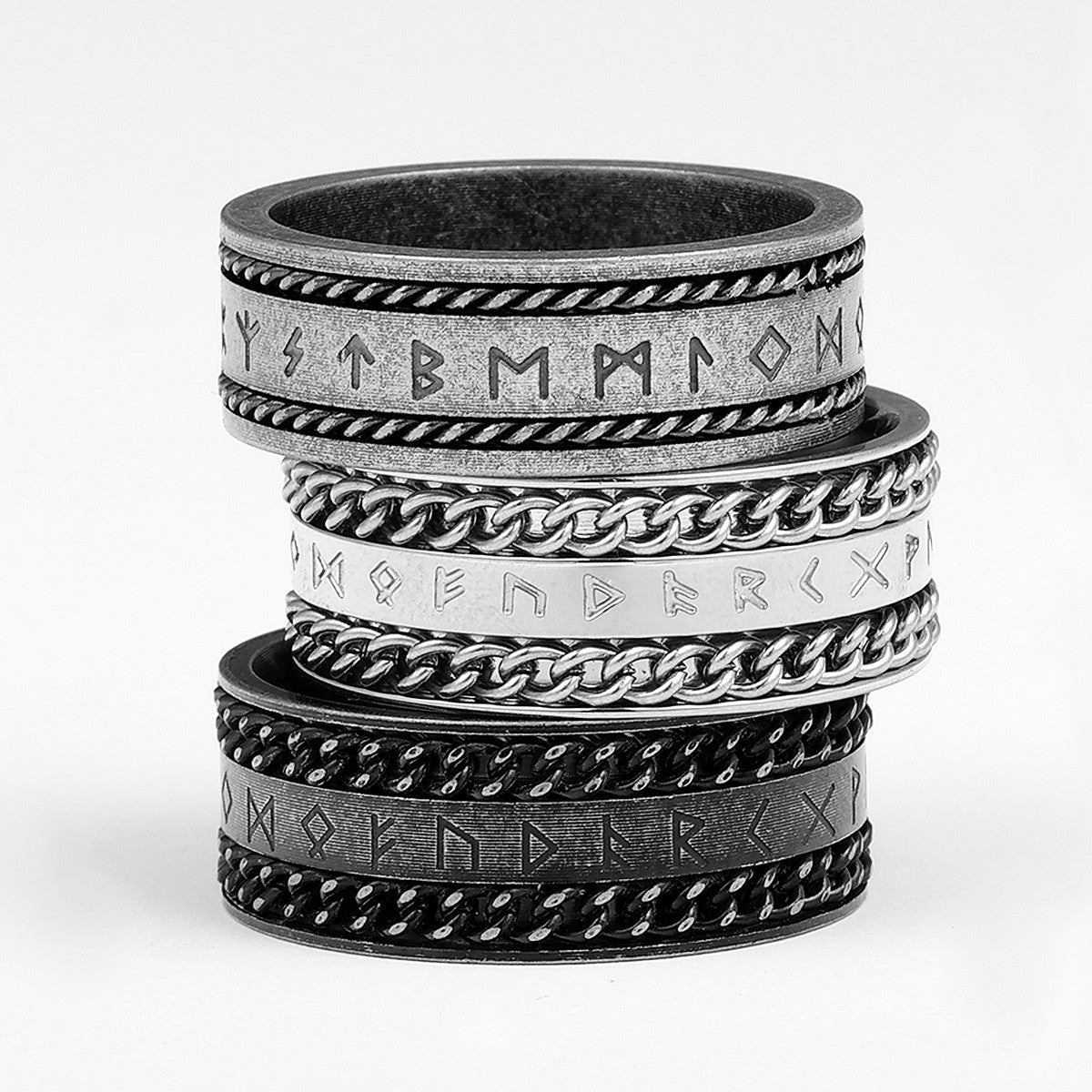 Nordic Viking | 316L Solid Stainless Steel Chain Designer Runes Street Wear Rings