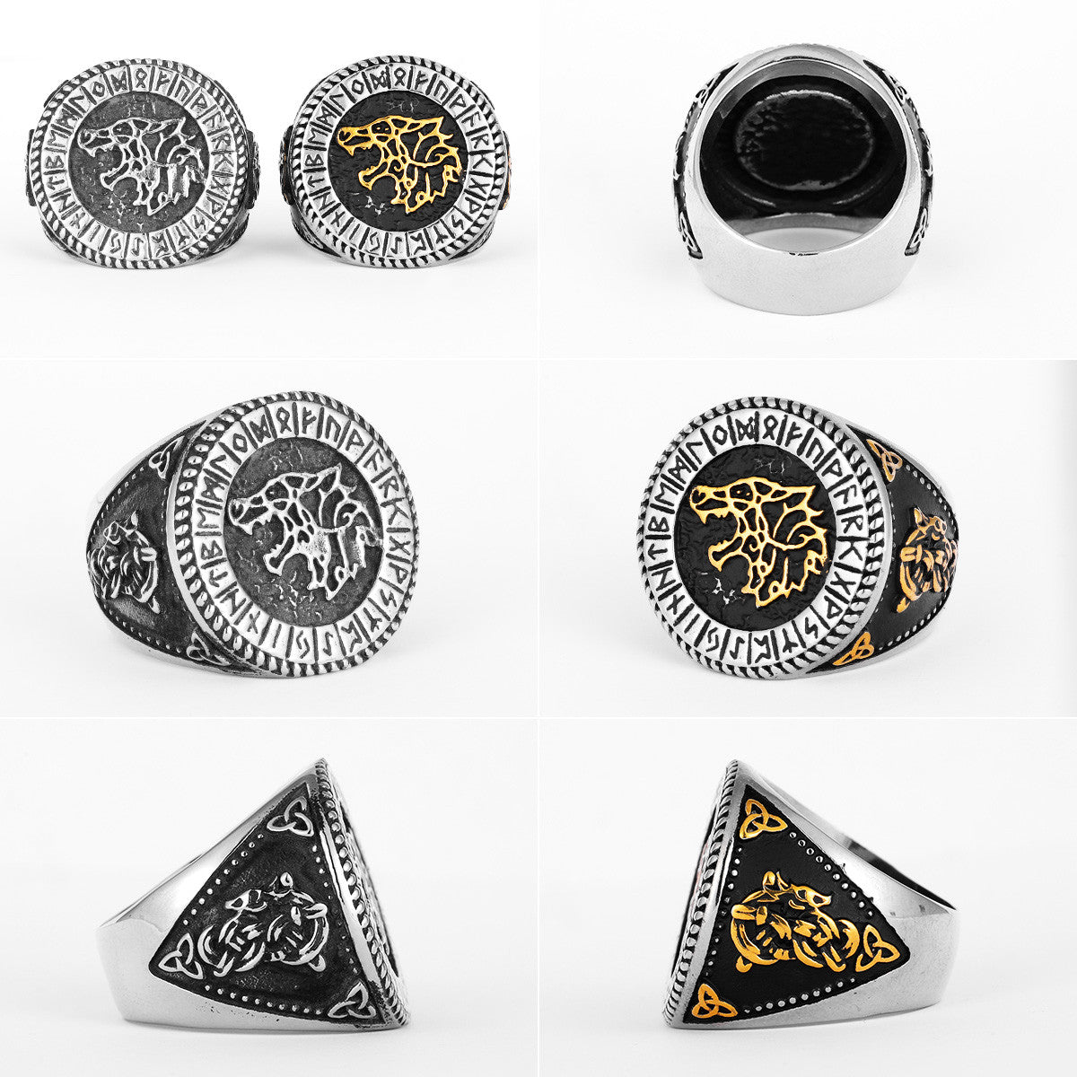 Viking Wolf | Stainless Steel 14k Gold Accent No Fade Unique Personality Street Wear Rings