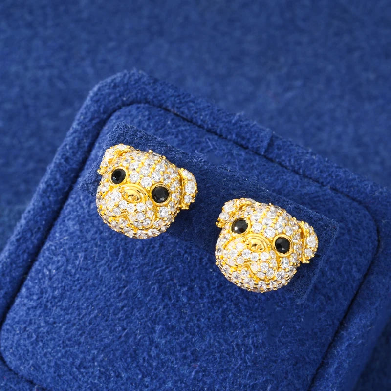 Pockets The Pup | Puppy Dog 925 Sterling Silver Moissanite Diamond Iced Blinged Out Earrings
