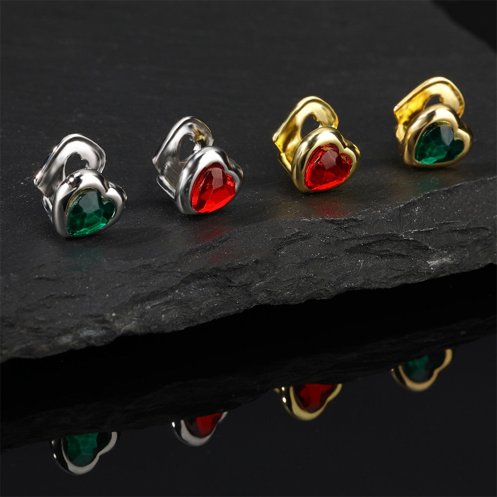 Crystal Heart | Street Wear Iced Single Tooth Heart-Shaped Blinged Out Grillz