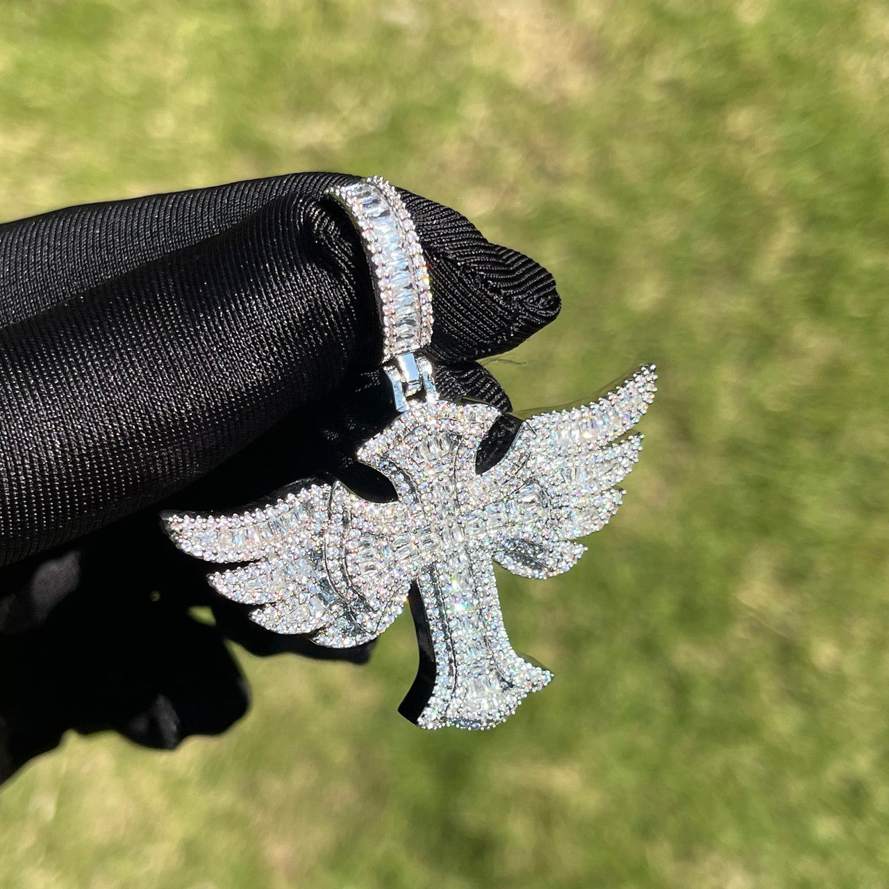 The Savior | VVS Diamond CZ Prong Set Winged Cross Iced Blinged Out Pendant