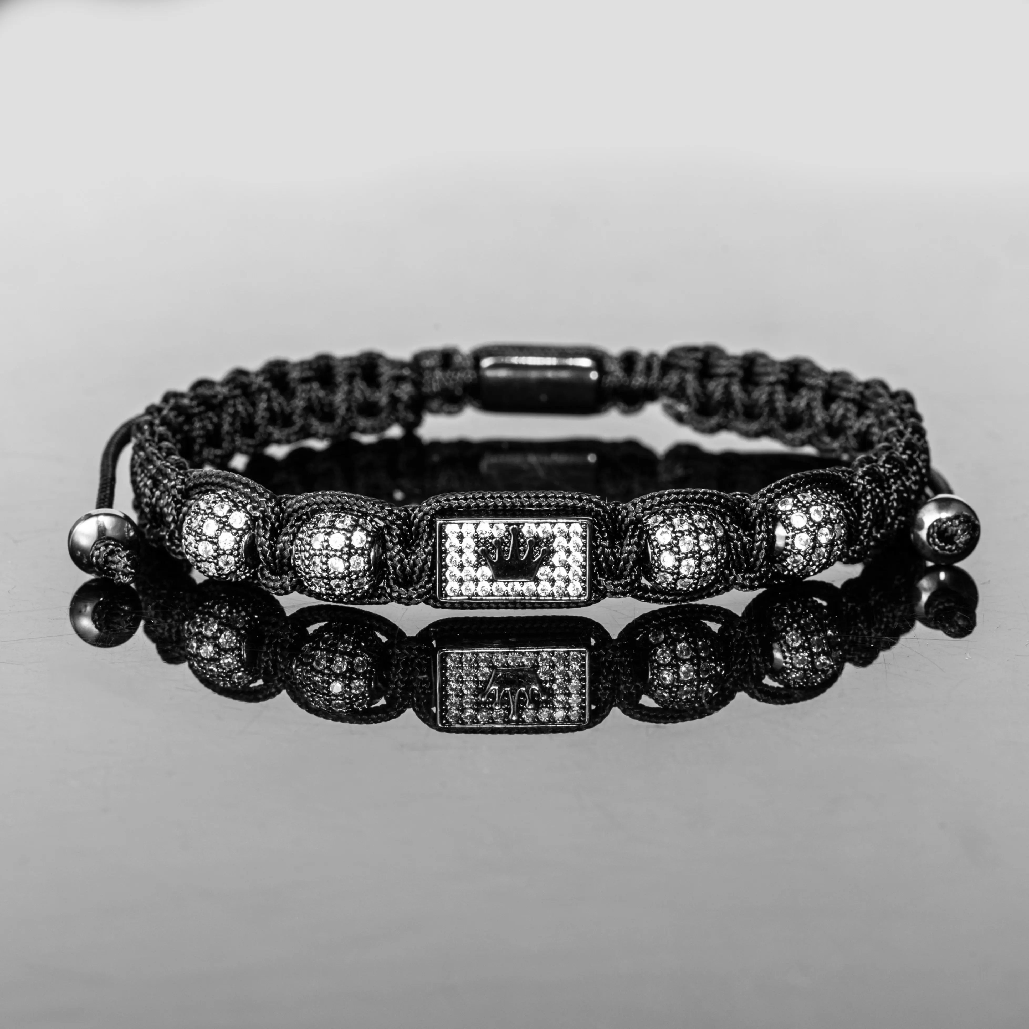 Men's VVS Diamond CZ Iced Blinged Out Kings Crown Square Braided Bracelet