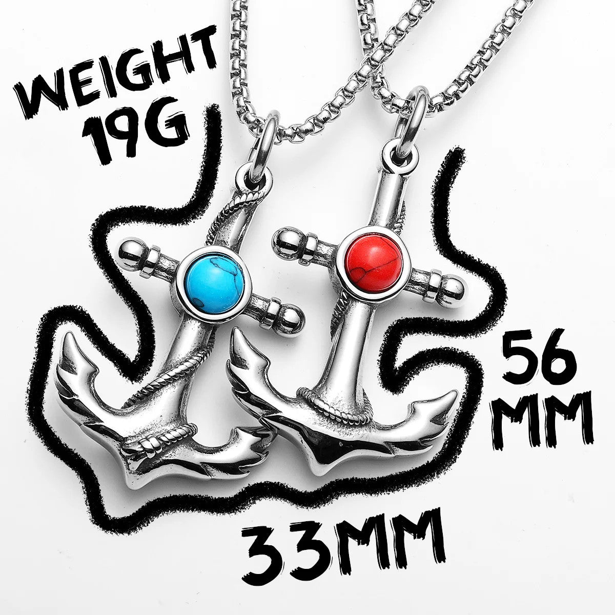Turquoise Anchor | 316L Stainless Steel Men Nautical Anchor Amulet Pendant