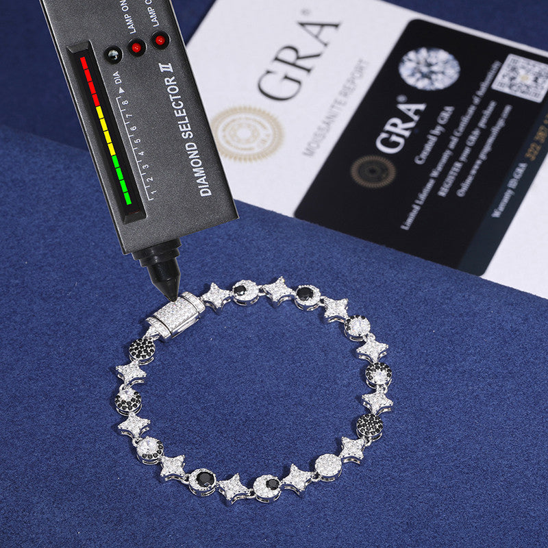The Dreamer | Luxury 925 Sterling Silver Moissanite Diamond Star Moon Hip Hop Tennis Bracelet
