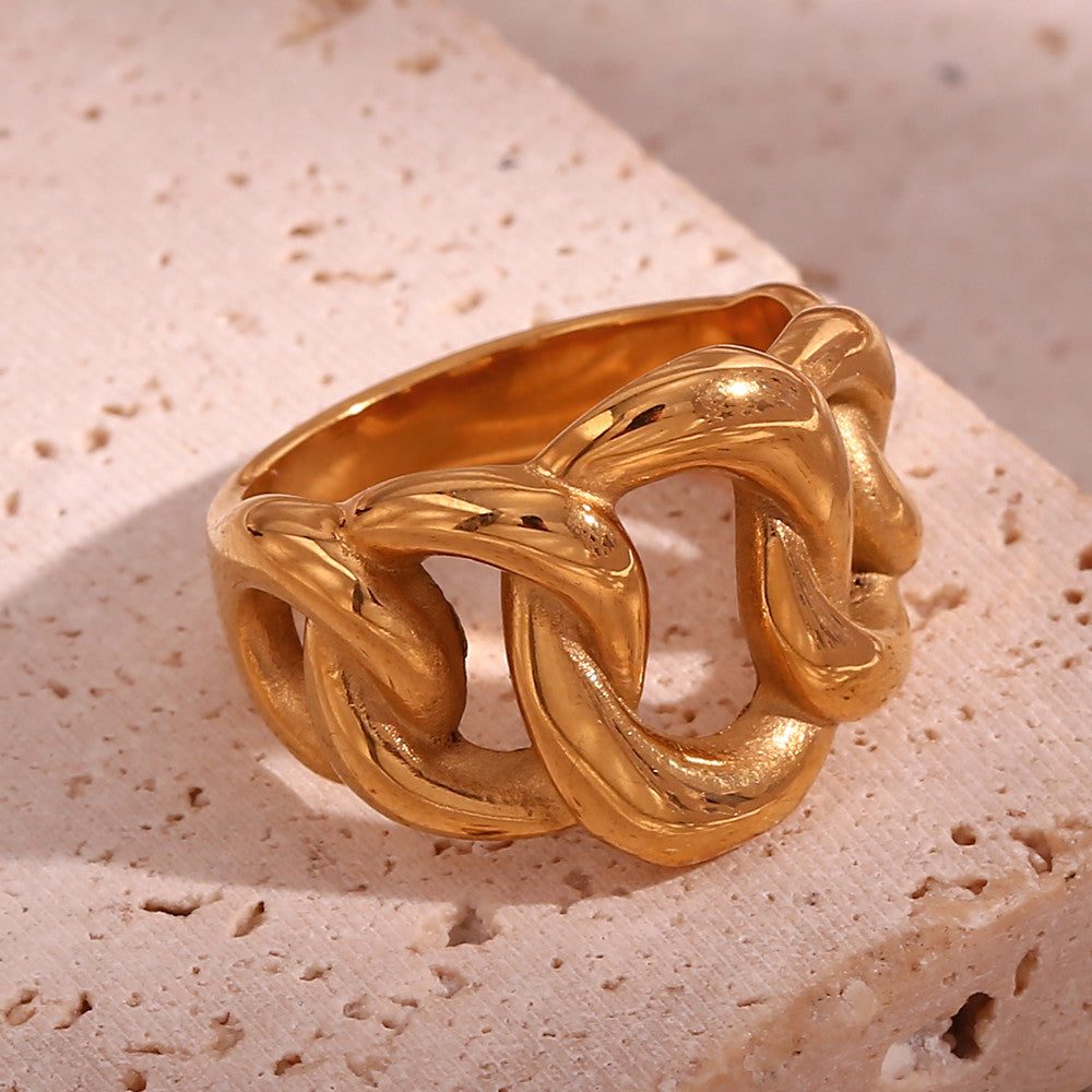 Womens 18k Gold Stainless Steel Eco-friendly Tarnish Free Chunky Hollow Braid Rings