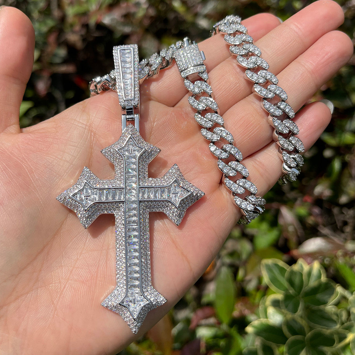 The Arrow Cross | Designer VVS Diamond CZ Baguette Iced Blinged Out Pendant