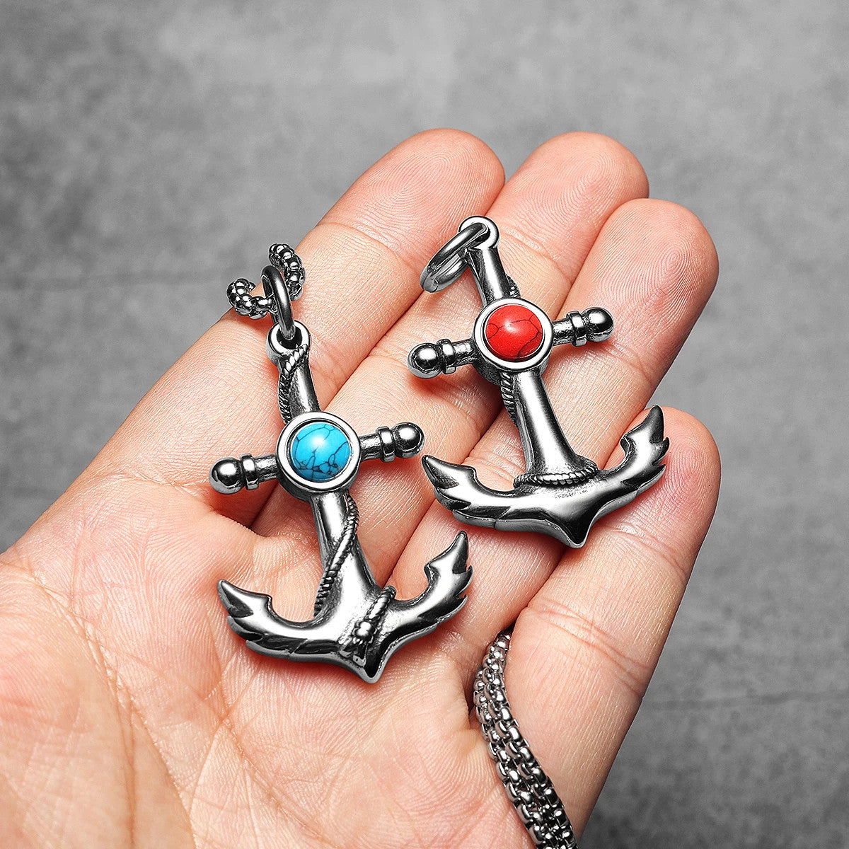 Turquoise Anchor | 316L Stainless Steel Men Nautical Anchor Amulet Pendant